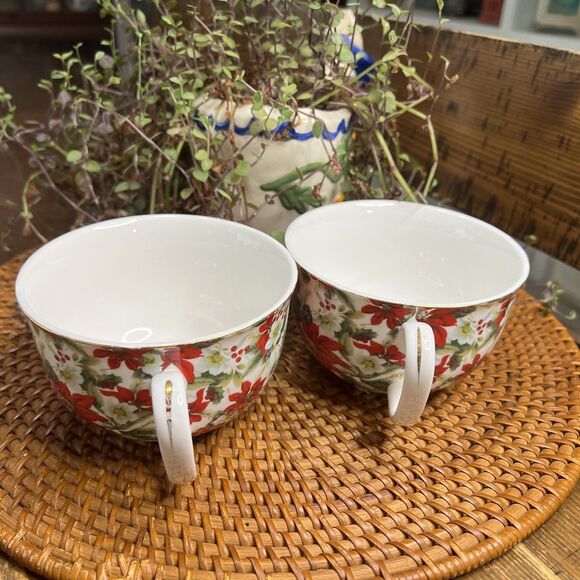 Grace’s Teaware Set of 2 Cups (Large) with Poinsettias, Christmas, Holiday - Picture 3 of 6